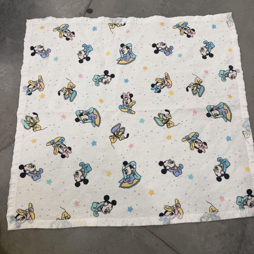 Vintage Dundee Minnie Mickey Mouse Baby Blanket Nylon Trim VTG rare